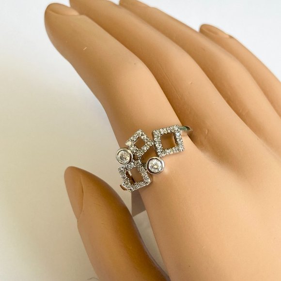 Cubic Zirconia Geometric Anniversary Ring Size 10 Silver Rhodium Plated BezelSet - Picture 5 of 14